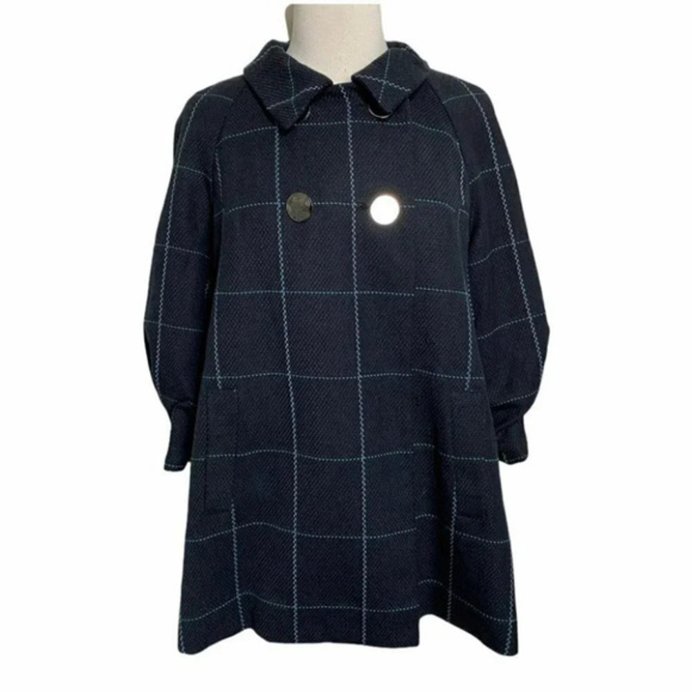 Relativity 6P Womens Plaid Swing Coat Green Blue Black Round Button Front Jacket